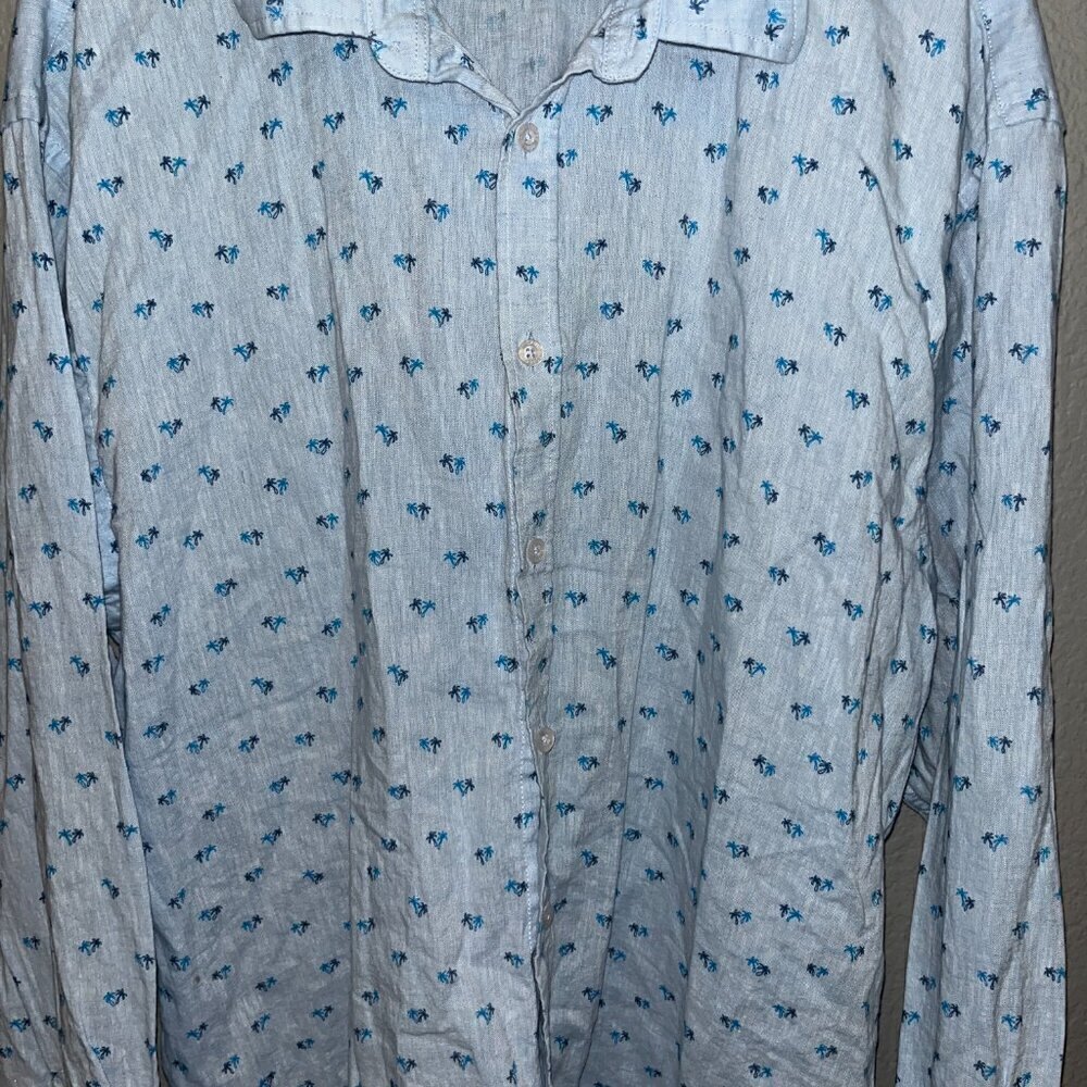 KiWi SAINT TROPEZ Comfort Fit Linen Blend Palm Tree Long Sleeve Shirt Men's XL - Picture 3 of 11
